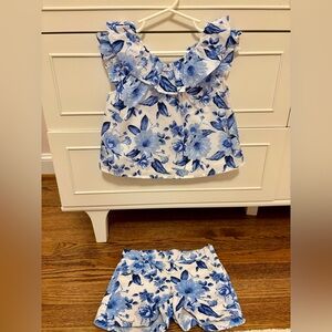Blue Floral Top and Skirt Set